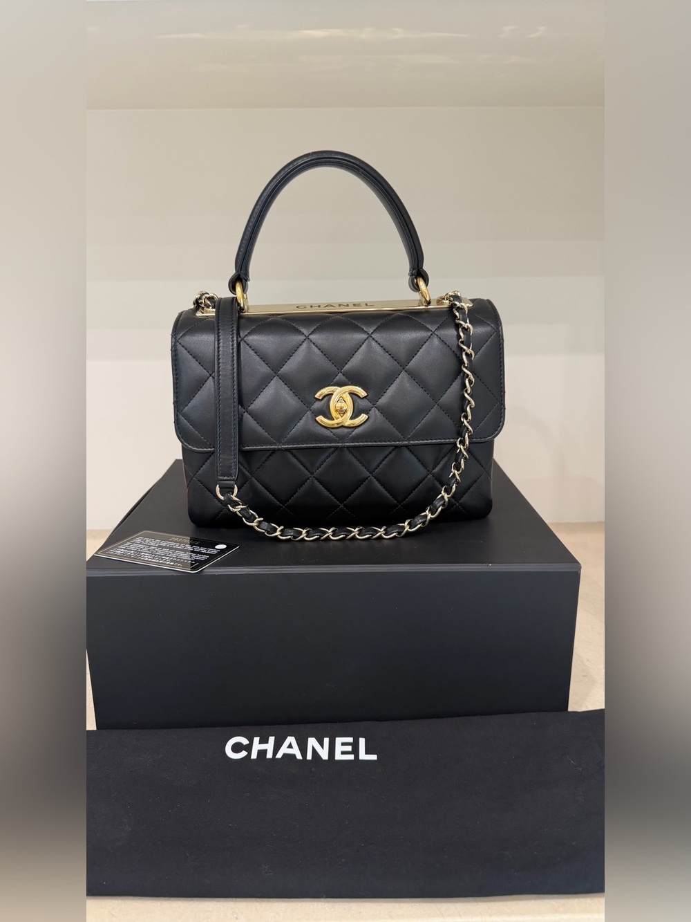 Chanel Trendy CC in Black Lambskin & Gold Hardware; Size SMALL